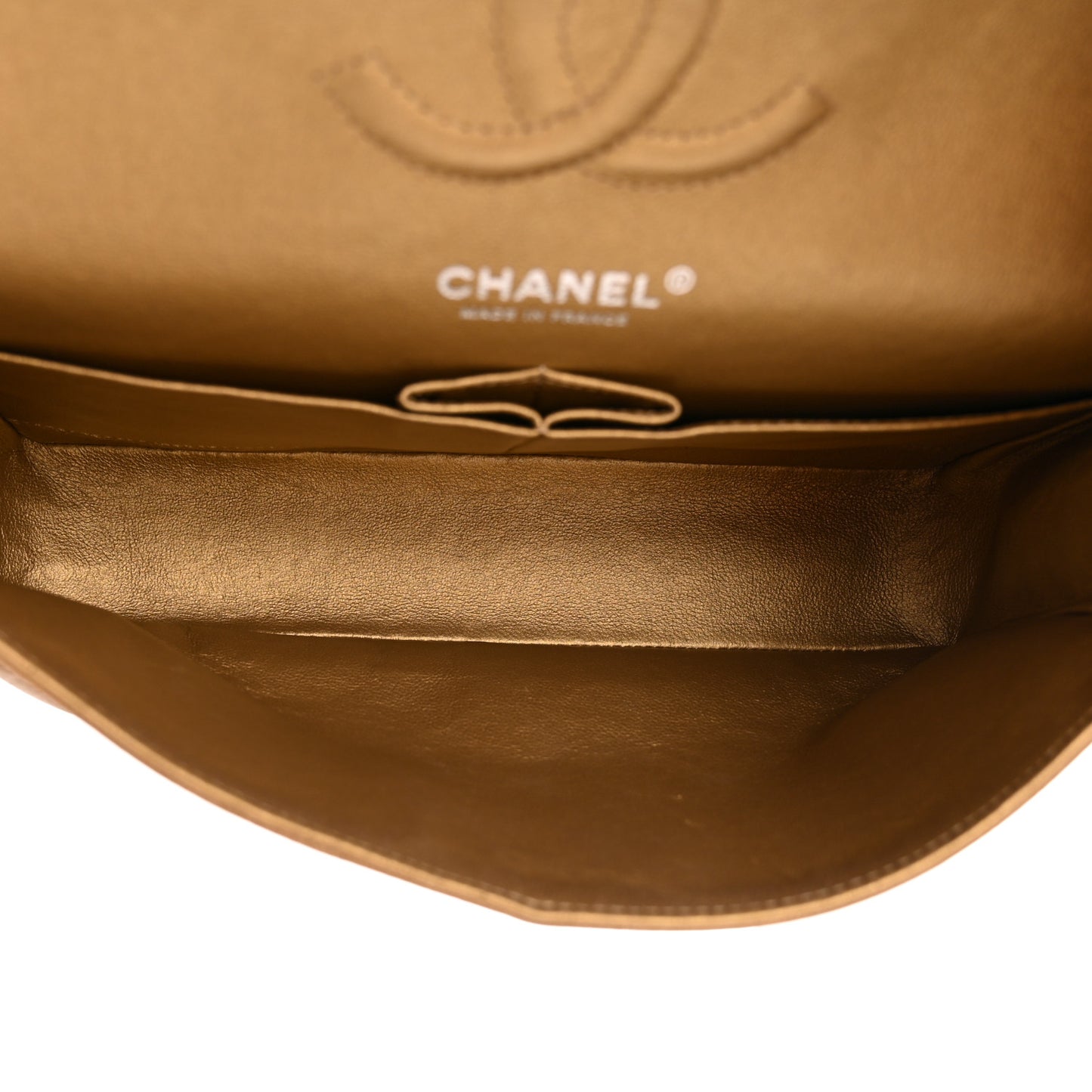 Metallic Calfskin Quilted Medium Double Flap Dark Gold