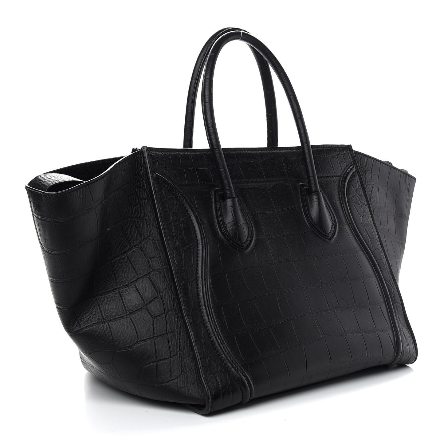 Calfskin Crocodile Embossed Medium Phantom Luggage Black