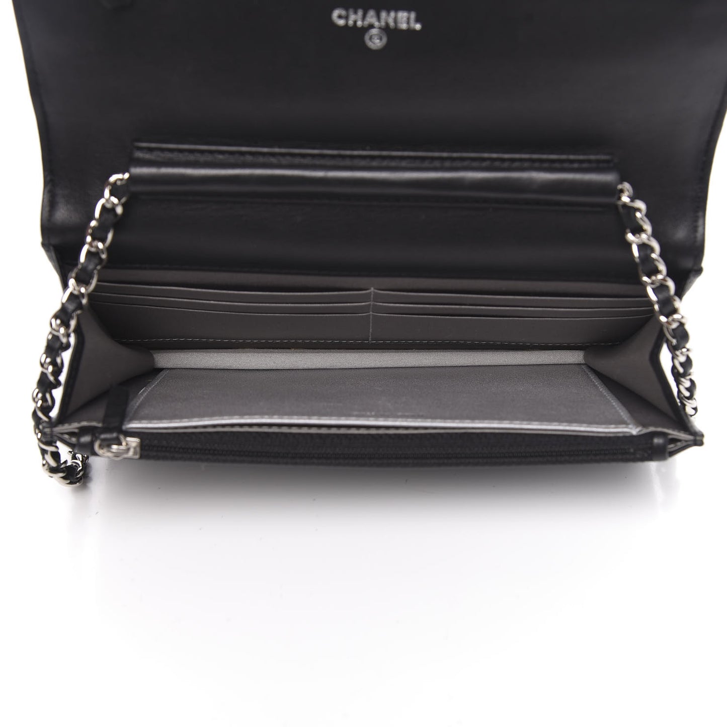 Lambskin Camellia Embossed Wallet on Chain WOC Black