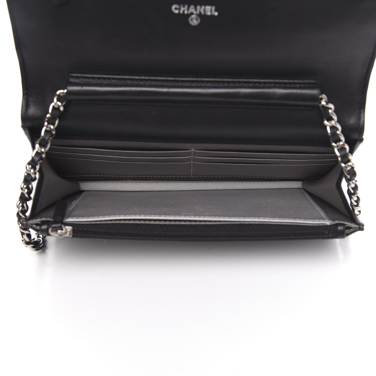 Chanel Lambskin Camellia Embossed Wallet on Chain WOC Black 5 of 12