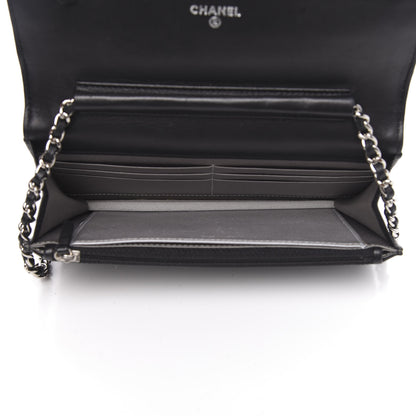Chanel Lambskin Camellia Embossed Wallet on Chain WOC Black 5 of 12