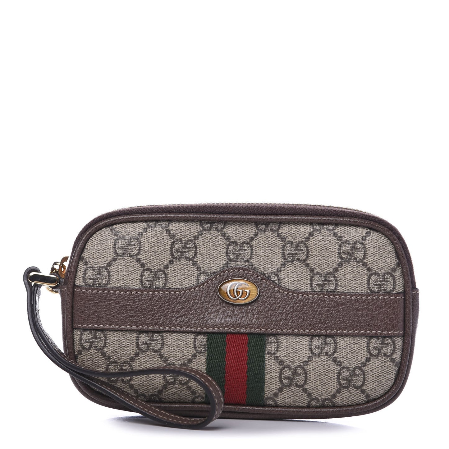 GG Supreme Monogram Ophidia Phone Case Wristlet Brown