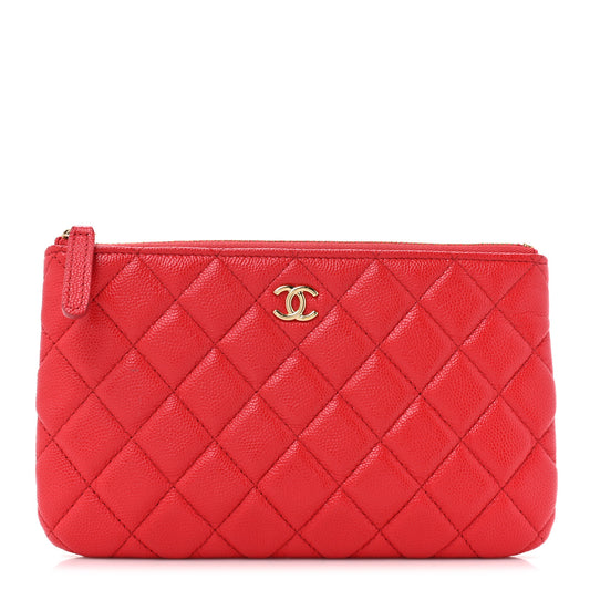 Shiny Caviar Quilted Cosmetic Case Red