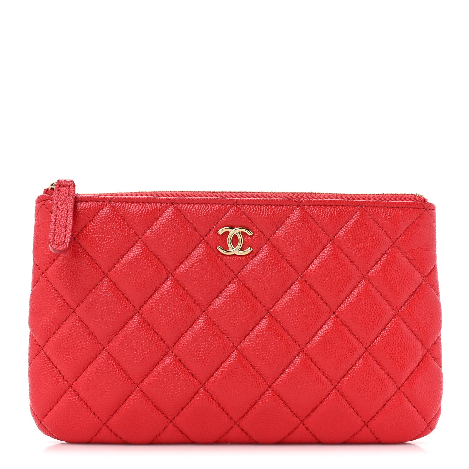 Chanel Shiny Caviar Quilted Cosmetic Case Red 1 of 9