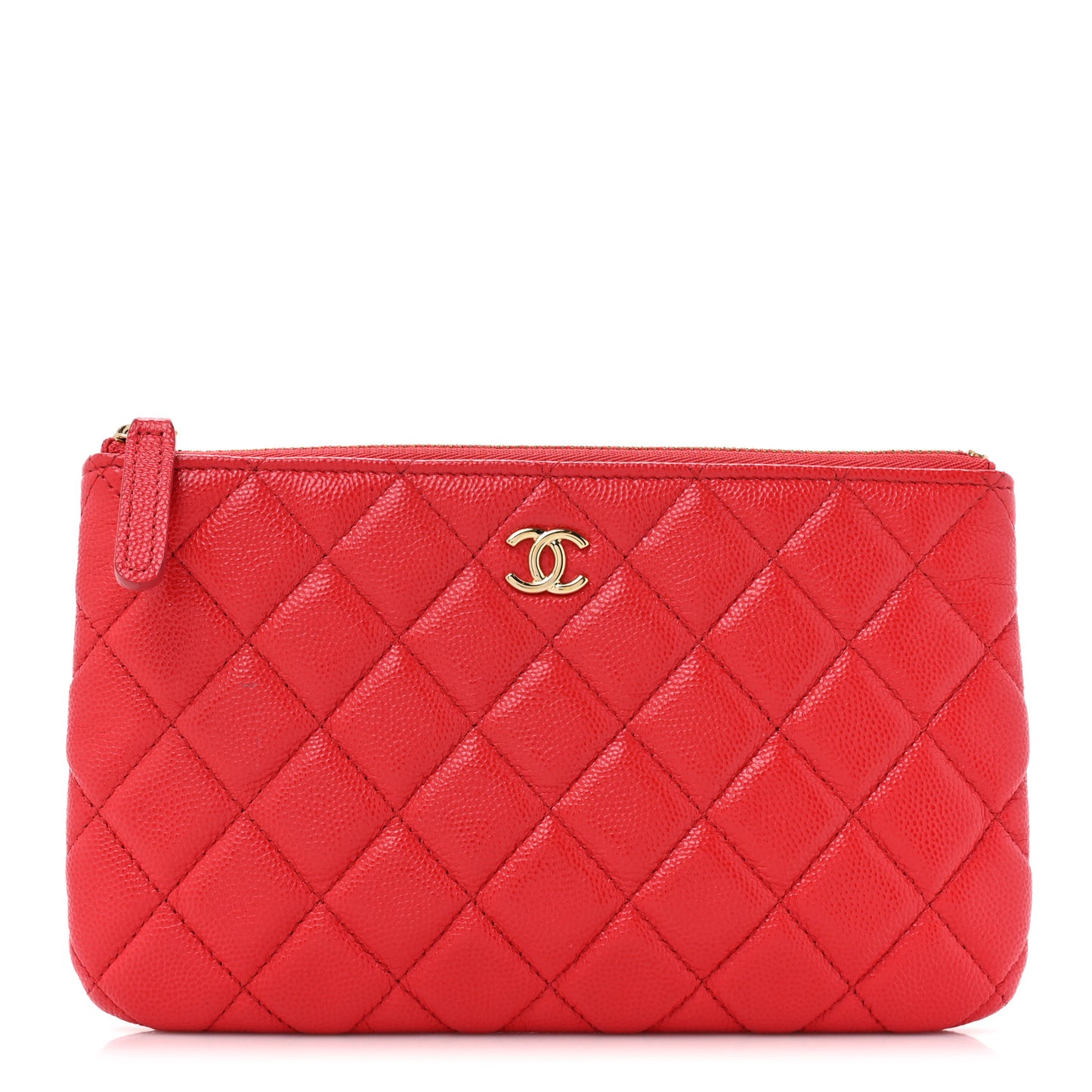 Shiny Caviar Quilted Cosmetic Case Red