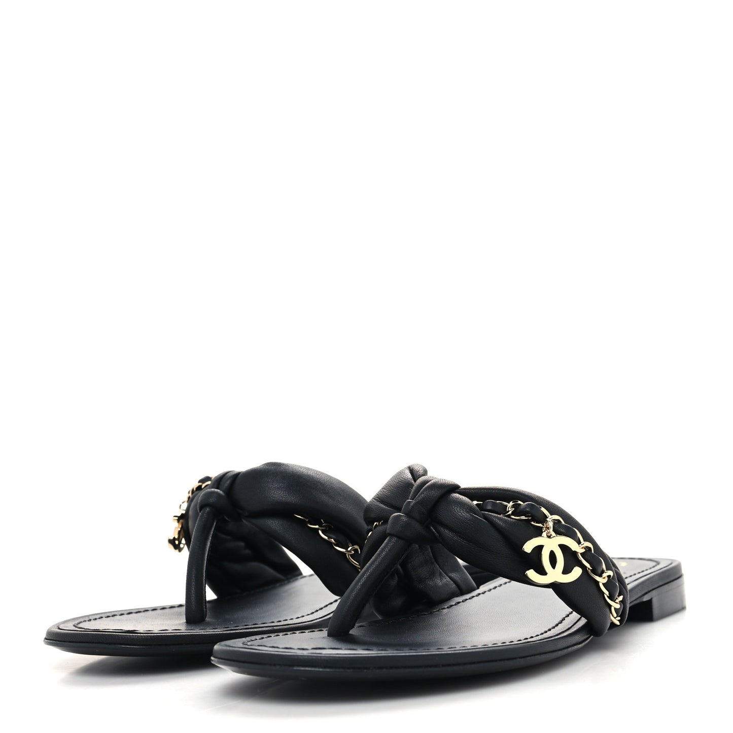 Lambskin Chain Thong Sandals 39 Black