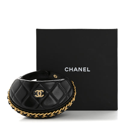 Chanel Shiny Crumpled Lambskin Quilted Chain Around Mini Pouch Black 11 of 11