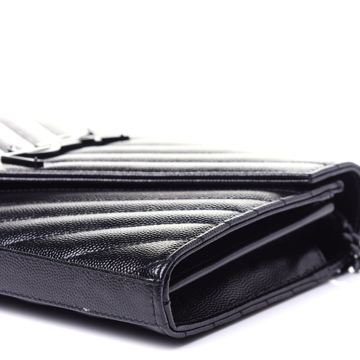 Grain De Poudre Matelasse Chevron Monogram Chain Wallet Black