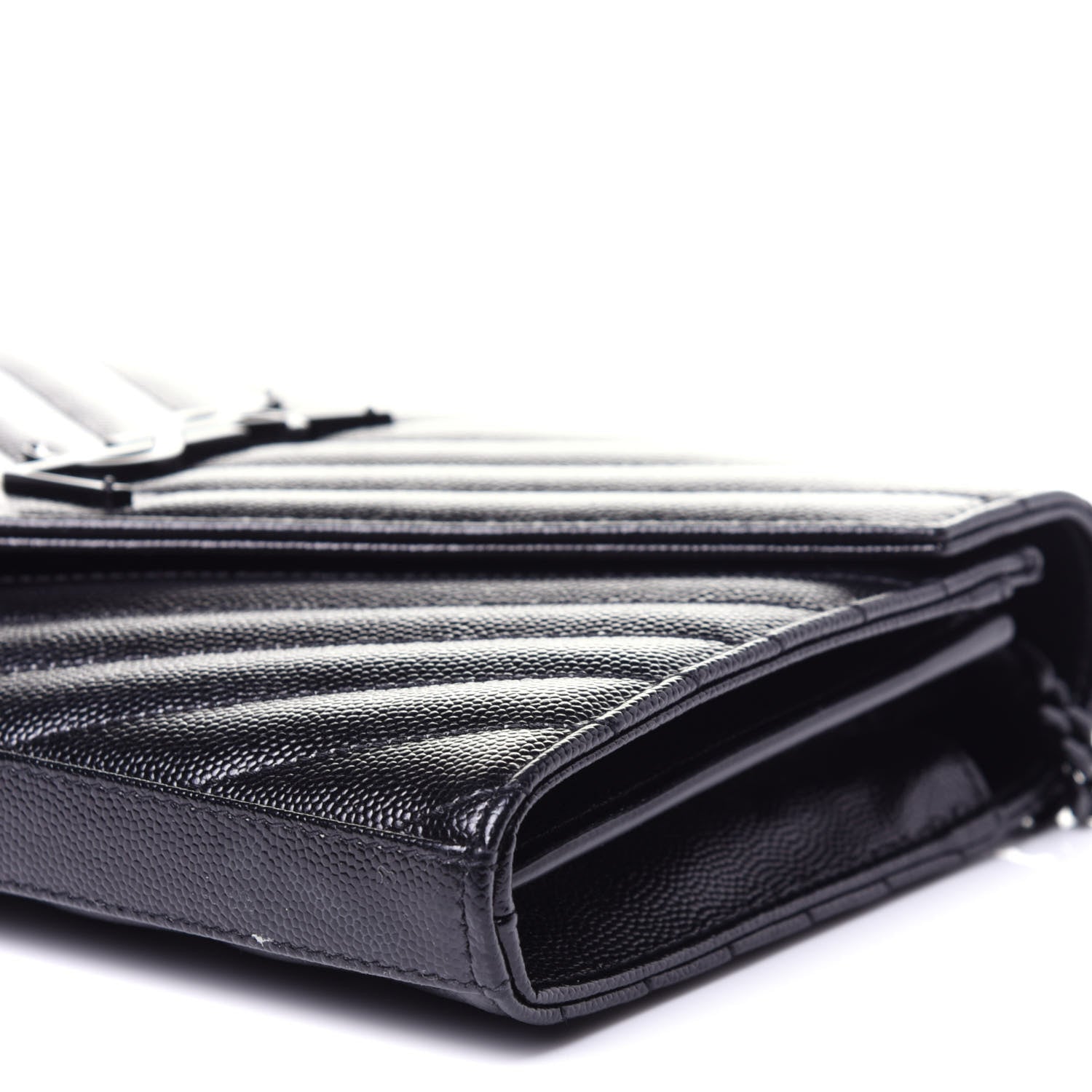 Saint Laurent Grain De Poudre Matelasse Chevron Monogram Chain Wallet Black 7 of 9