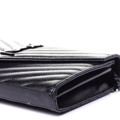 Saint Laurent Grain De Poudre Matelasse Chevron Monogram Chain Wallet Black 7 of 9