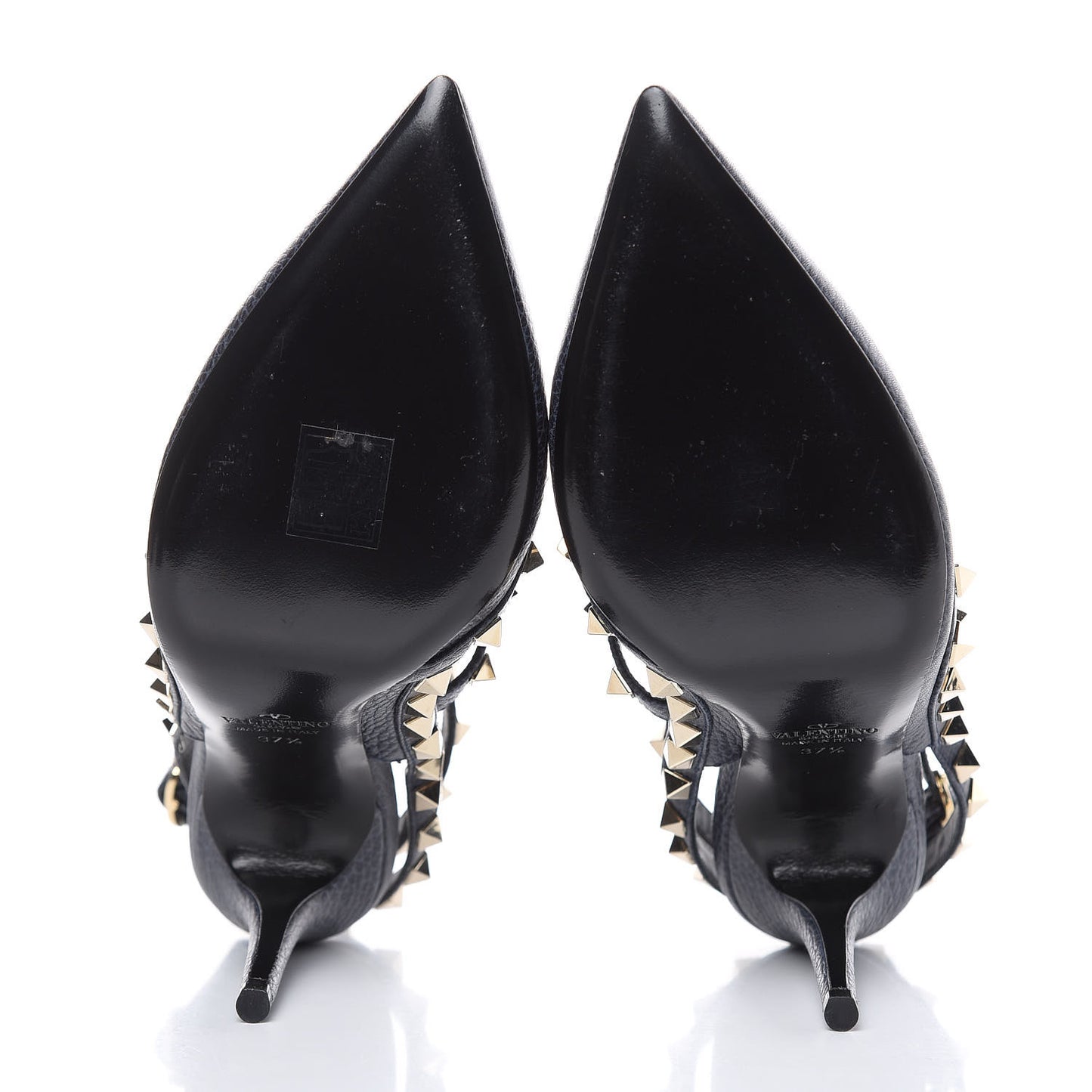 Pebbled Calfskin Rockstud Ankle Strap 100mm Pumps 37.5 Deep Denim