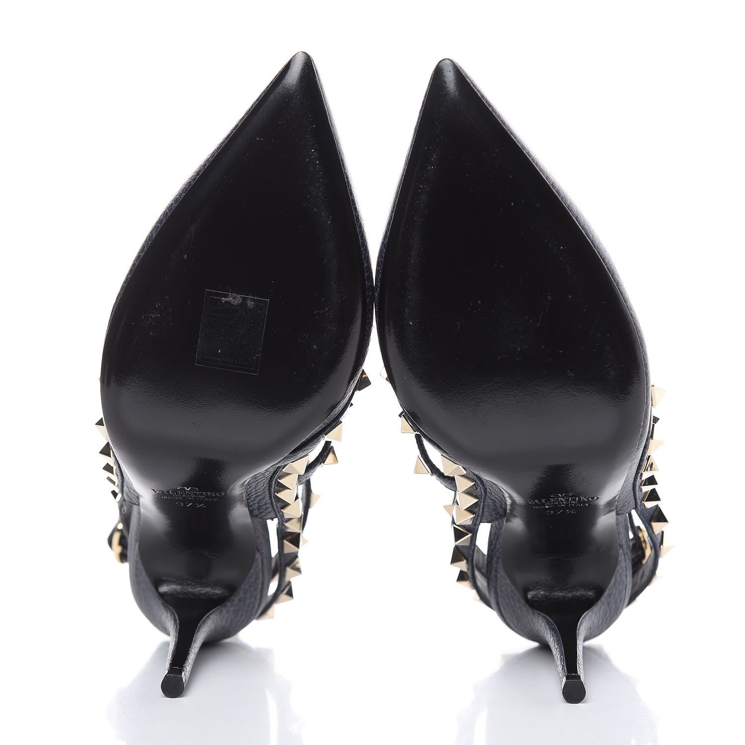 Valentino Garavani Pebbled Calfskin Rockstud Ankle Strap 100mm Pumps 37.5 Deep Denim 5 of 10