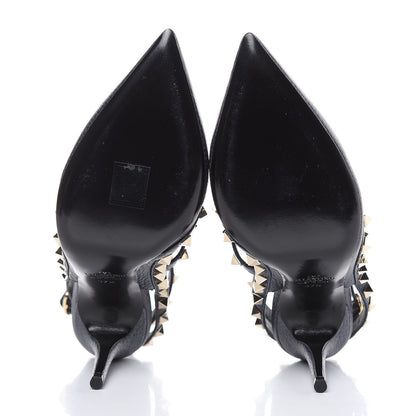Valentino Garavani Pebbled Calfskin Rockstud Ankle Strap 100mm Pumps 37.5 Deep Denim 5 of 10