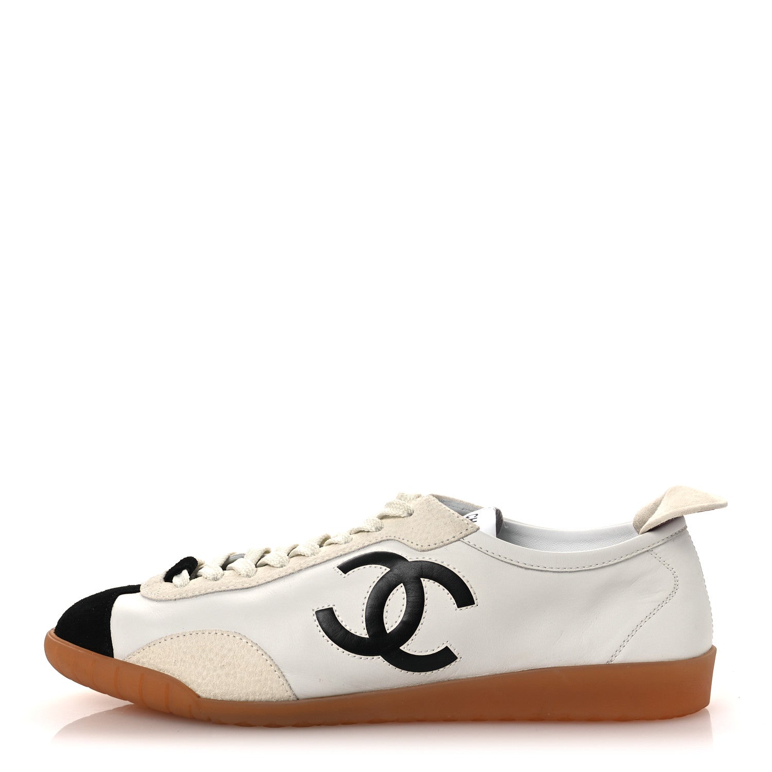 Chanel Calfskin Embossed Suede Sneakers 39.5 White Black 1 of 10