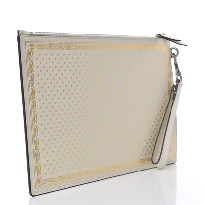 Gucci X SEGA Calfskin GUCCY Stars Zip Wristlet Pouch Mystic White Gold 3 of 10