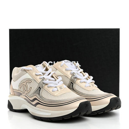 Chanel Fabric Laminated Calfskin Stretch CC Sneakers 38 White Gold Silver 9 of 9