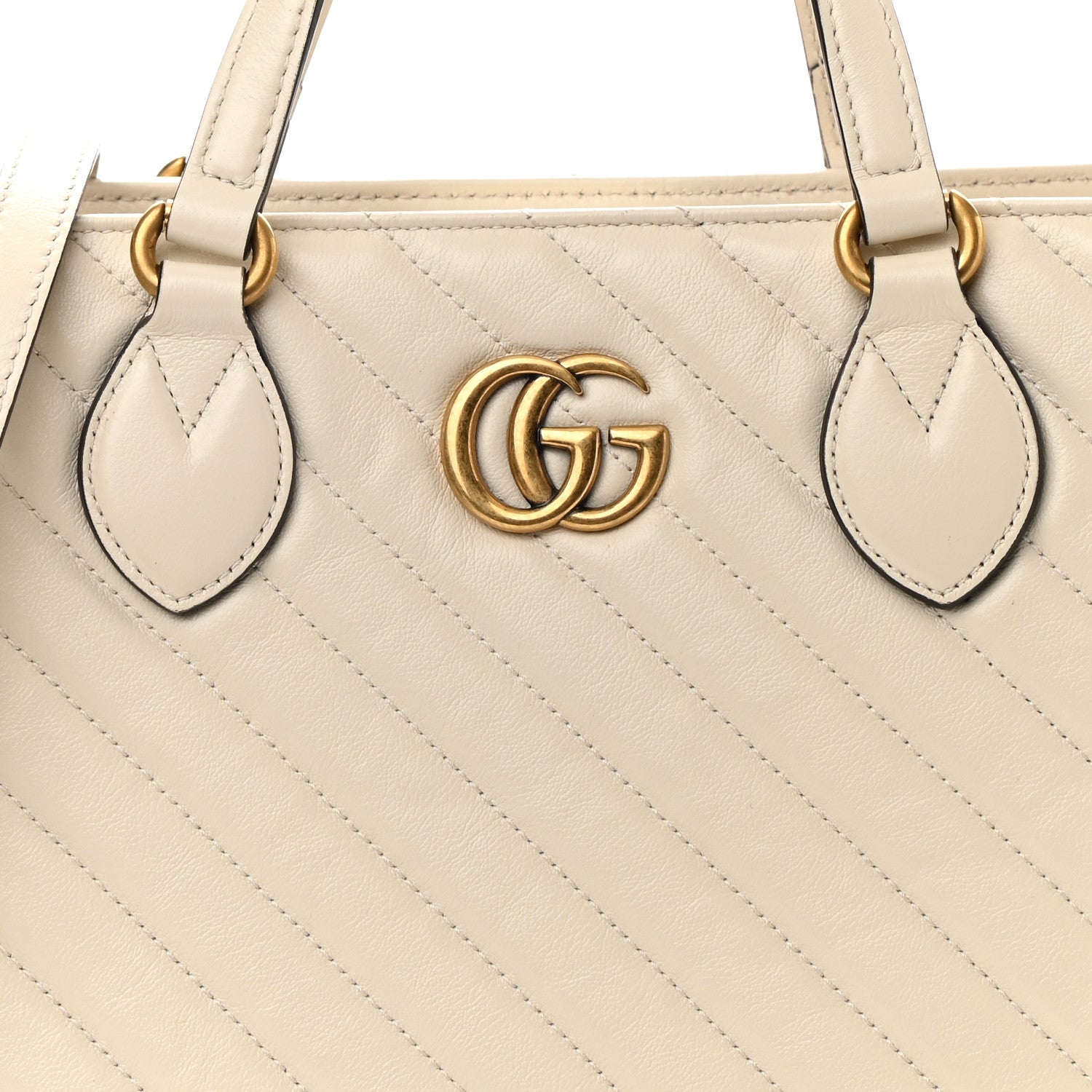 Gucci Azalea Calfskin Matelasse Diagonal GG Marmont Tote Bag Mystic White 9 of 11