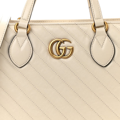 Gucci Azalea Calfskin Matelasse Diagonal GG Marmont Tote Bag Mystic White 9 of 11