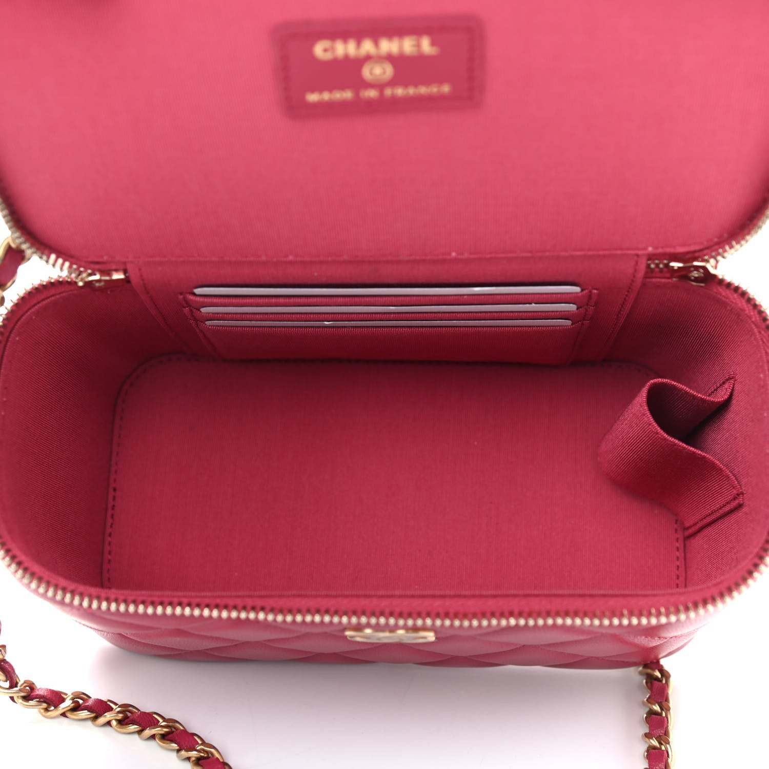 Chanel Lambskin Quilted Small Top Handle Vanity Case With Chain Dark Pink 5 of 9