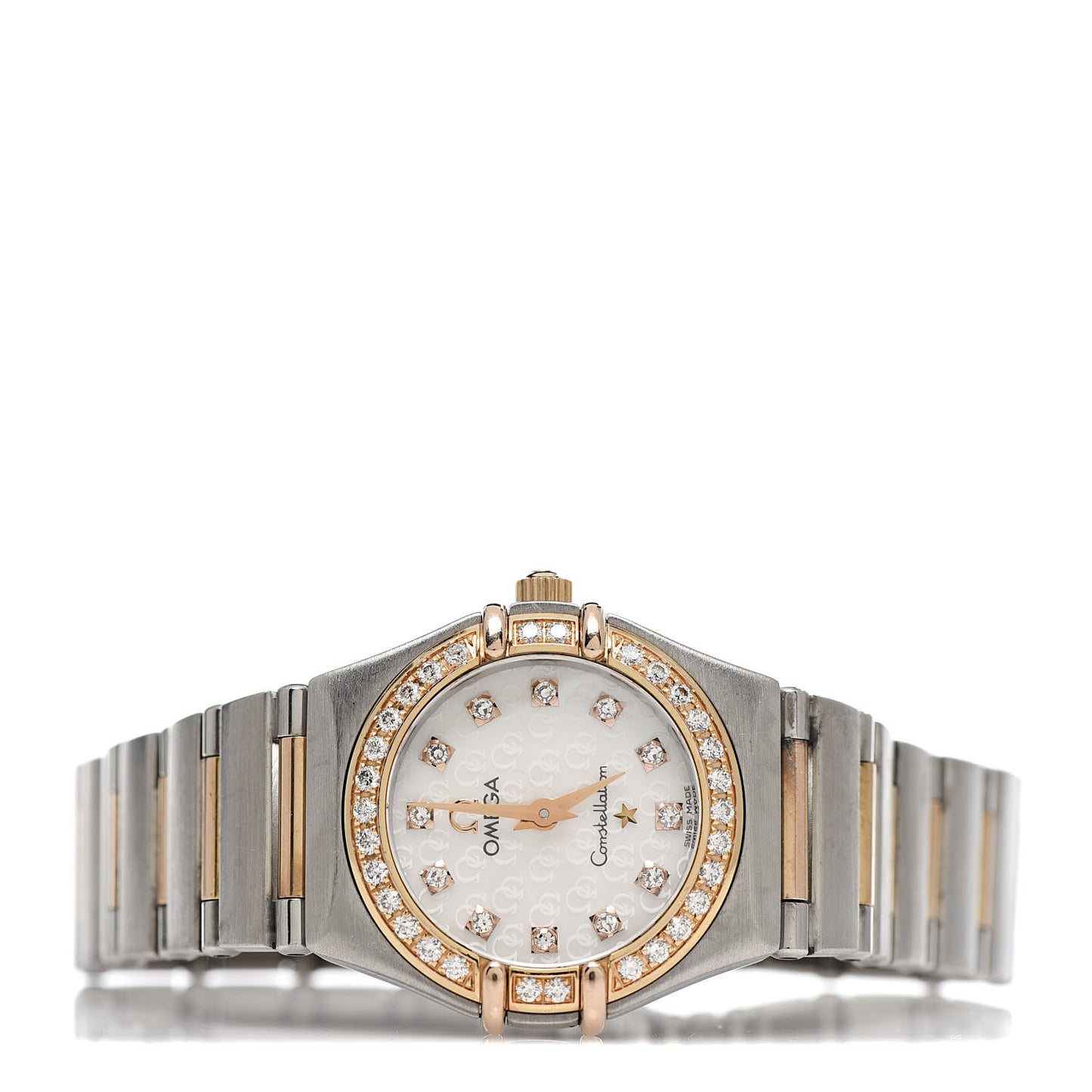 Stainless Steel 18K Red Gold Diamond Bezel Mother of Pearl 23mm Constellation Quartz Watch 895.1203