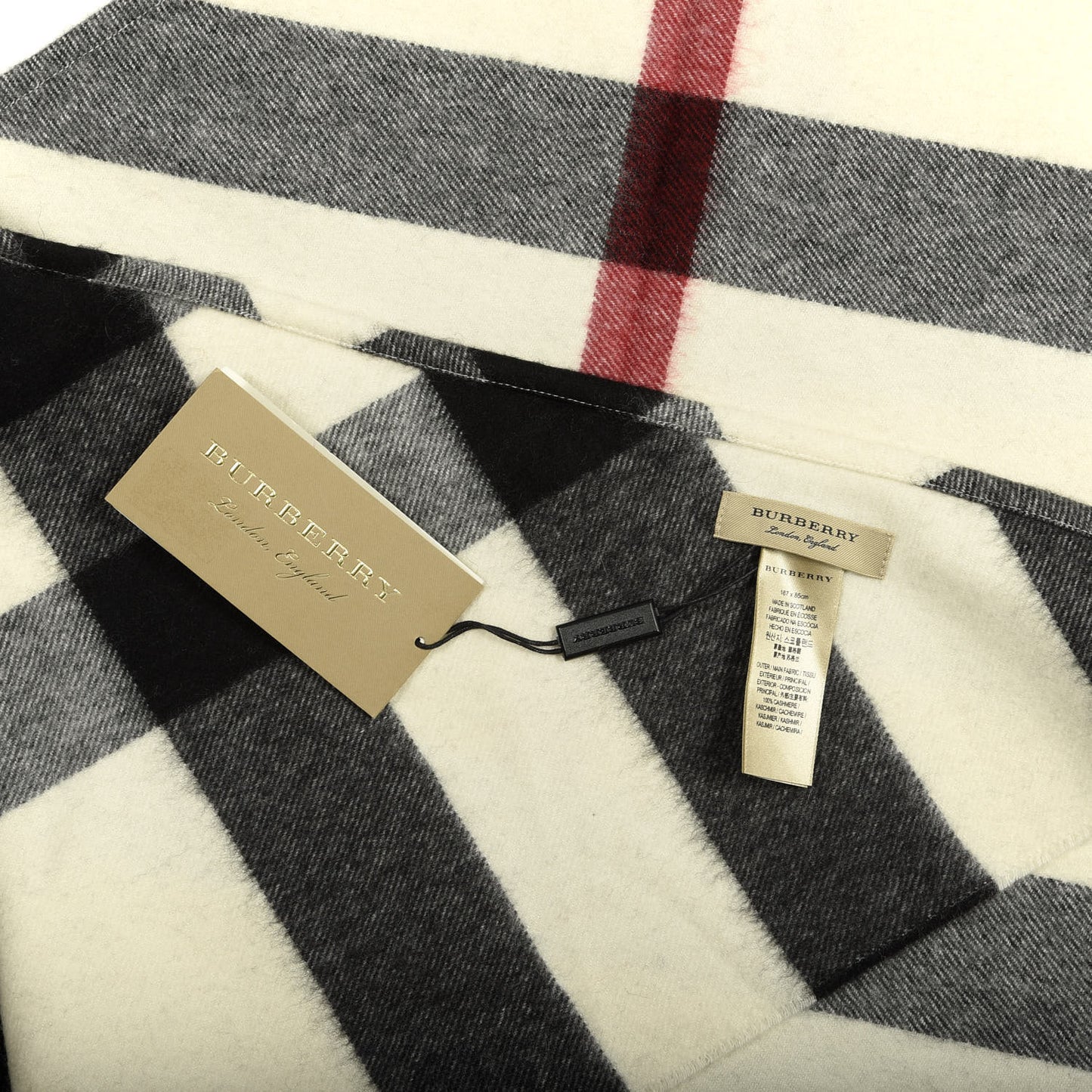 Cashmere Giant House Check Cape Scarf White