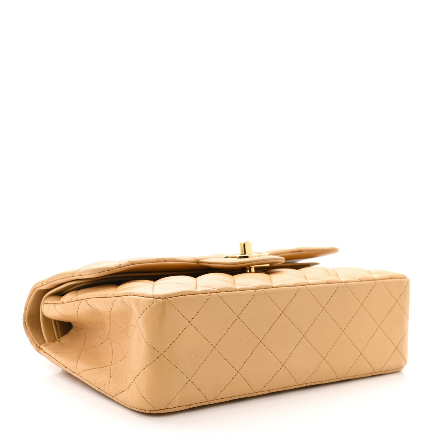 Lambskin Quilted Small Double Flap Beige