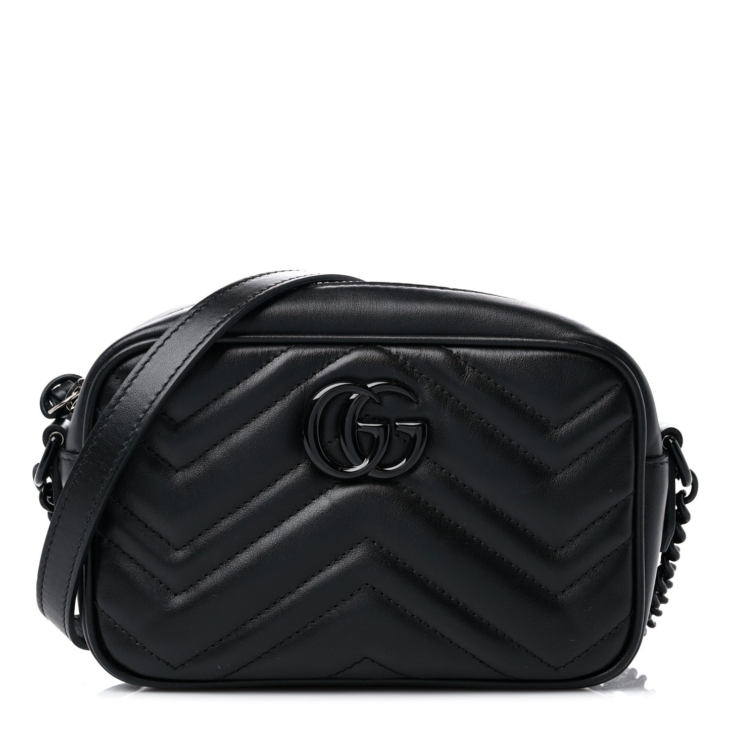 Calfskin Matelasse Monochrome Mini GG Marmont Chain Shoulder Bag Black