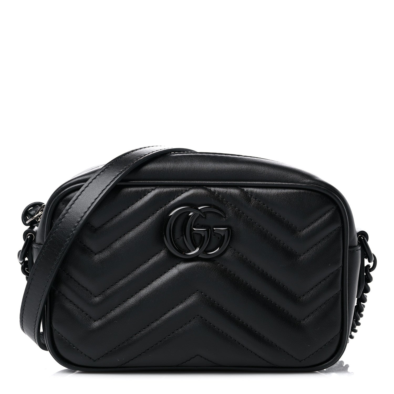 Gucci Calfskin Matelasse Monochrome Mini GG Marmont Chain Shoulder Bag Black 1 of 8