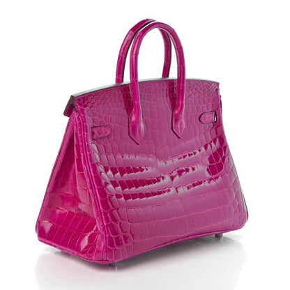 Hermes Shiny Niloticus Crocodile Birkin 25 Rose Scheherazade 3 of 29