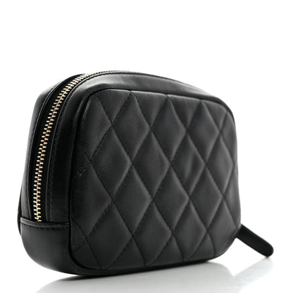 Chanel Lambskin Quilted Small Curvy Pouch Cosmetic Case Black 3 of 8