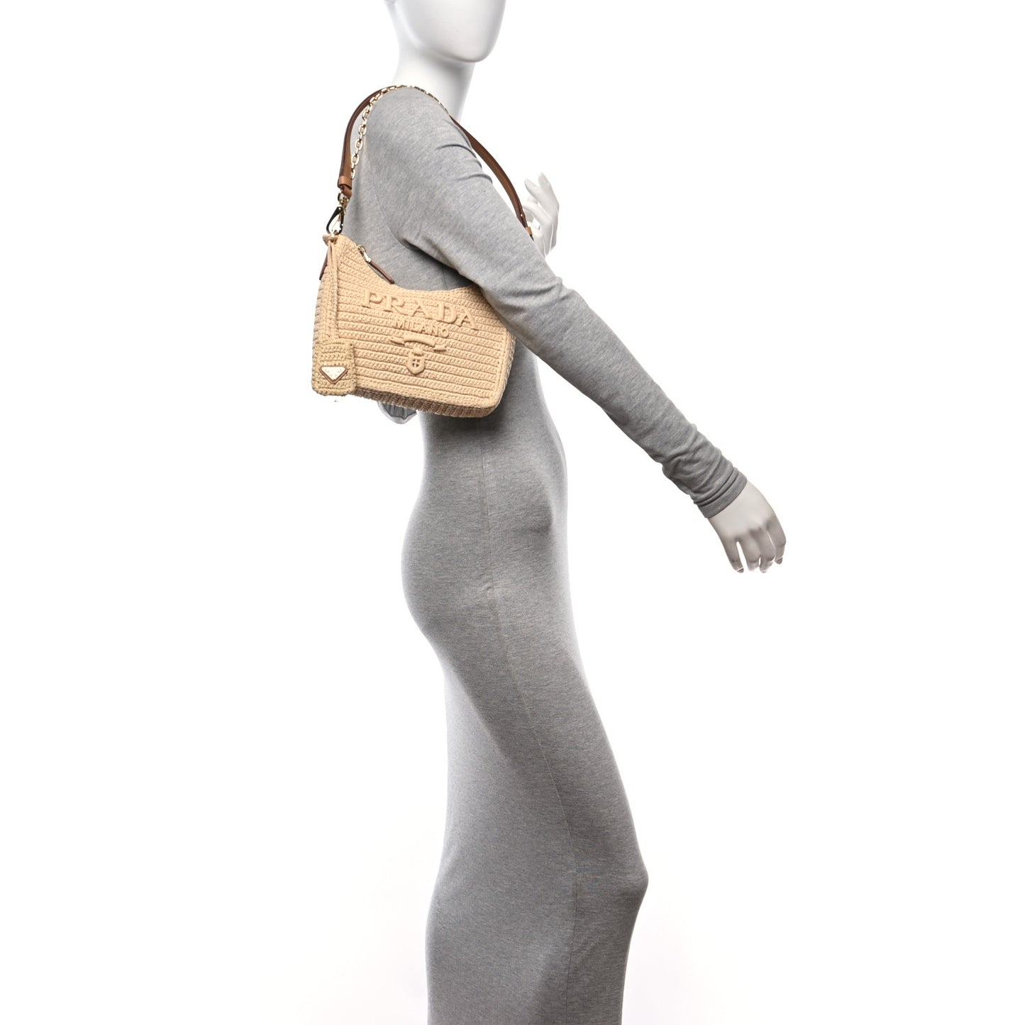 Yarn Raffia Effect Crochet Mini Re-Edition 2000 Shoulder Bag Naturale