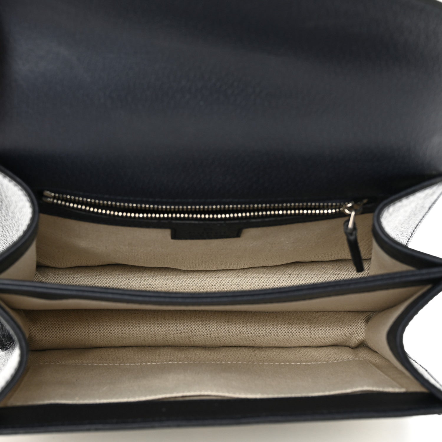 Gucci GG Supreme Monogram Textured Dollar Calfskin Web Small Ophidia Padlock Top Handle Bag Beige Blue 5 of 9