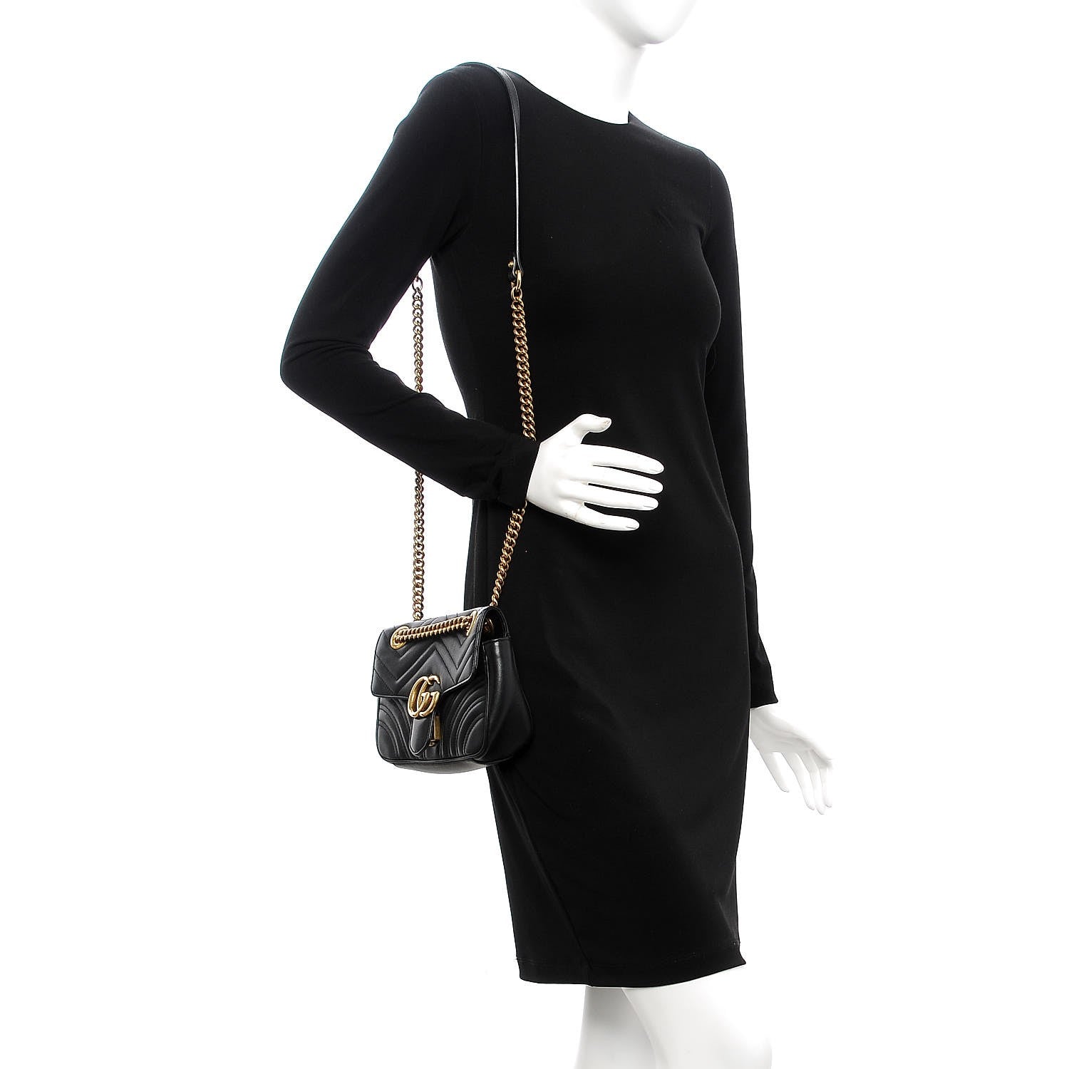 Gucci Calfskin Matelasse Mini GG Marmont Shoulder Bag Black 2 of 7