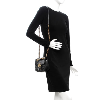 Gucci Calfskin Matelasse Mini GG Marmont Shoulder Bag Black 2 of 7