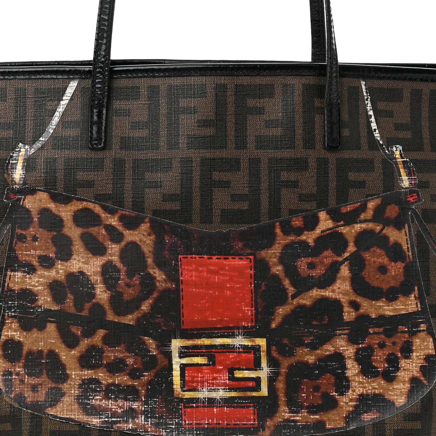 Fendi Zucca Spalmati Patent Baguette Print Medium Roll Tote Tobacco 8 of 14