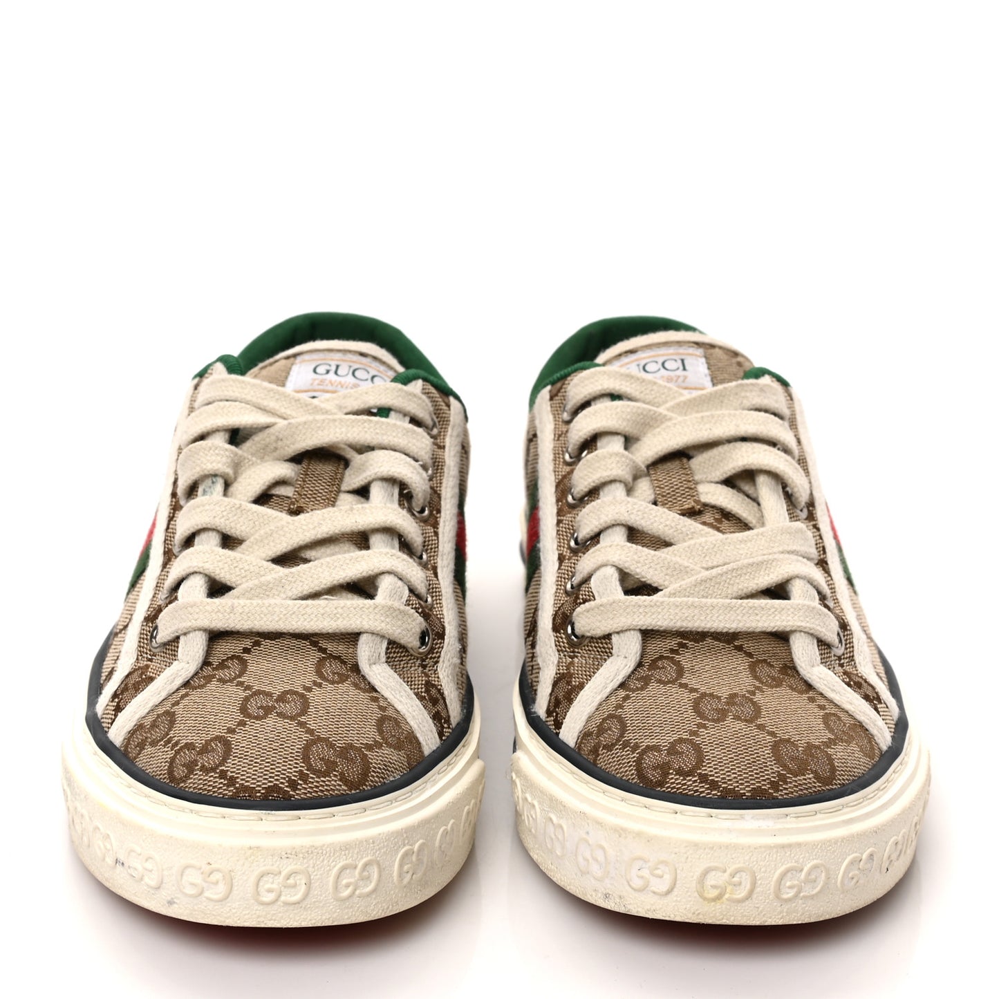 GG Monogram Web Womens 1977 Tennis Sneakers 38 Beige Ebony Mystic White