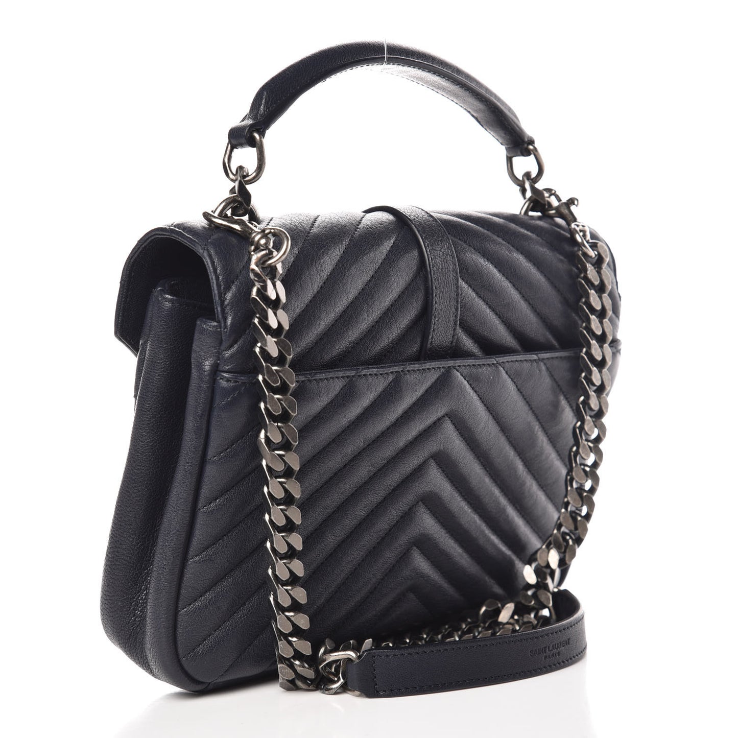 Sheepskin Matelasse Chevron Monogram Medium College Bag Deep Marine