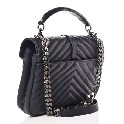 Saint Laurent Sheepskin Matelasse Chevron Monogram Medium College Bag Deep Marine 4 of 10
