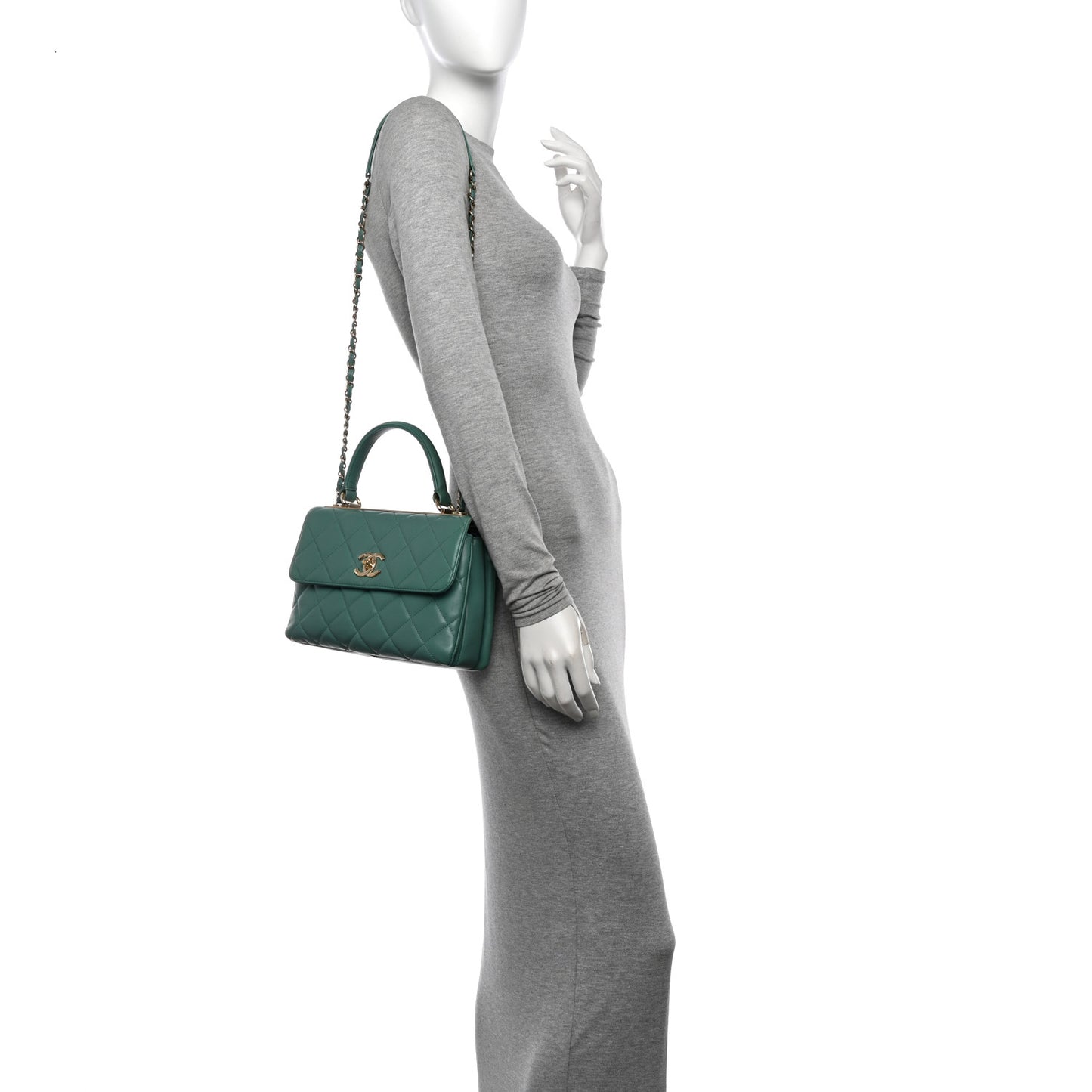 Lambskin Quilted Small Trendy CC Flap Dual Handle Bag Green