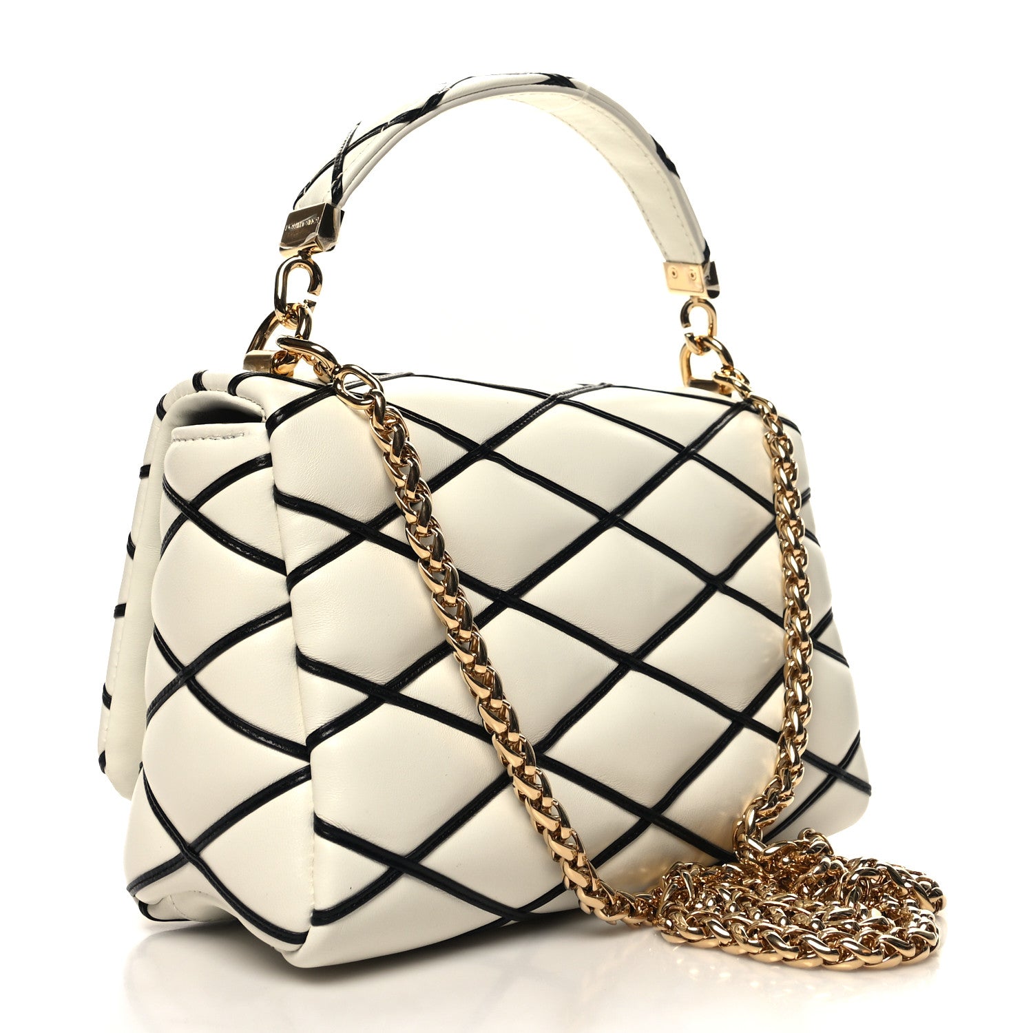 Louis Vuitton Lambskin Malletage Top Handle GO-14 MM White Black 4 of 11