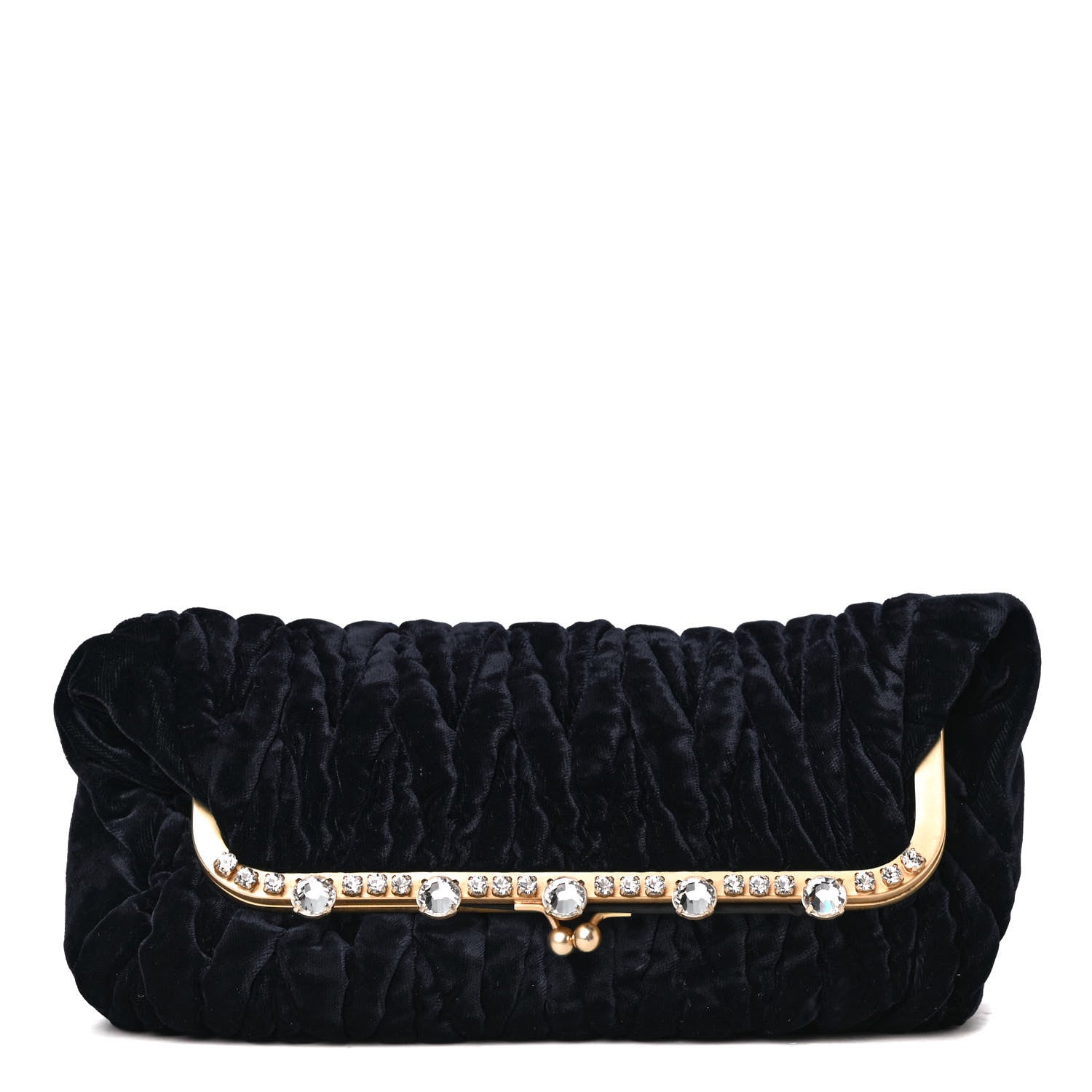 Miu Miu Velvet Matelasse Crystal Fold Over Clutch Dark Blue 1 of 5