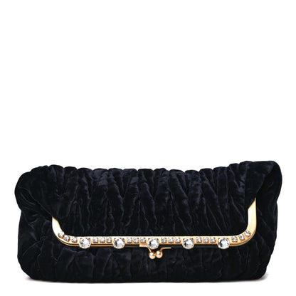 Miu Miu Velvet Matelasse Crystal Fold Over Clutch Dark Blue 1 of 5