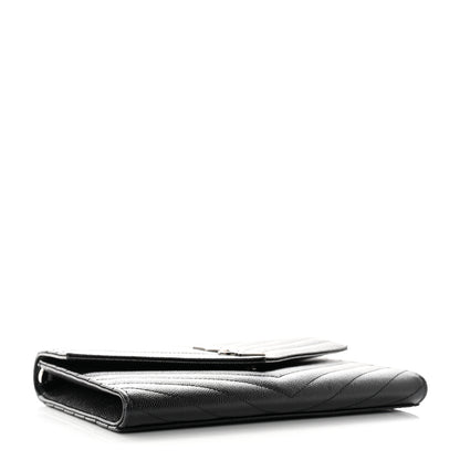 Saint Laurent Grain De Poudre Matelasse Chevron Monogram Envelope Clutch Black 4 of 8