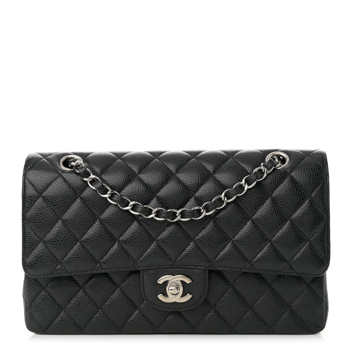 Caviar Quilted Medium Double Flap Black