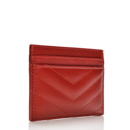 Saint Laurent Grain De Poudre Matelasse Chevron Monogram Credit Card Case New Red 3 of 6