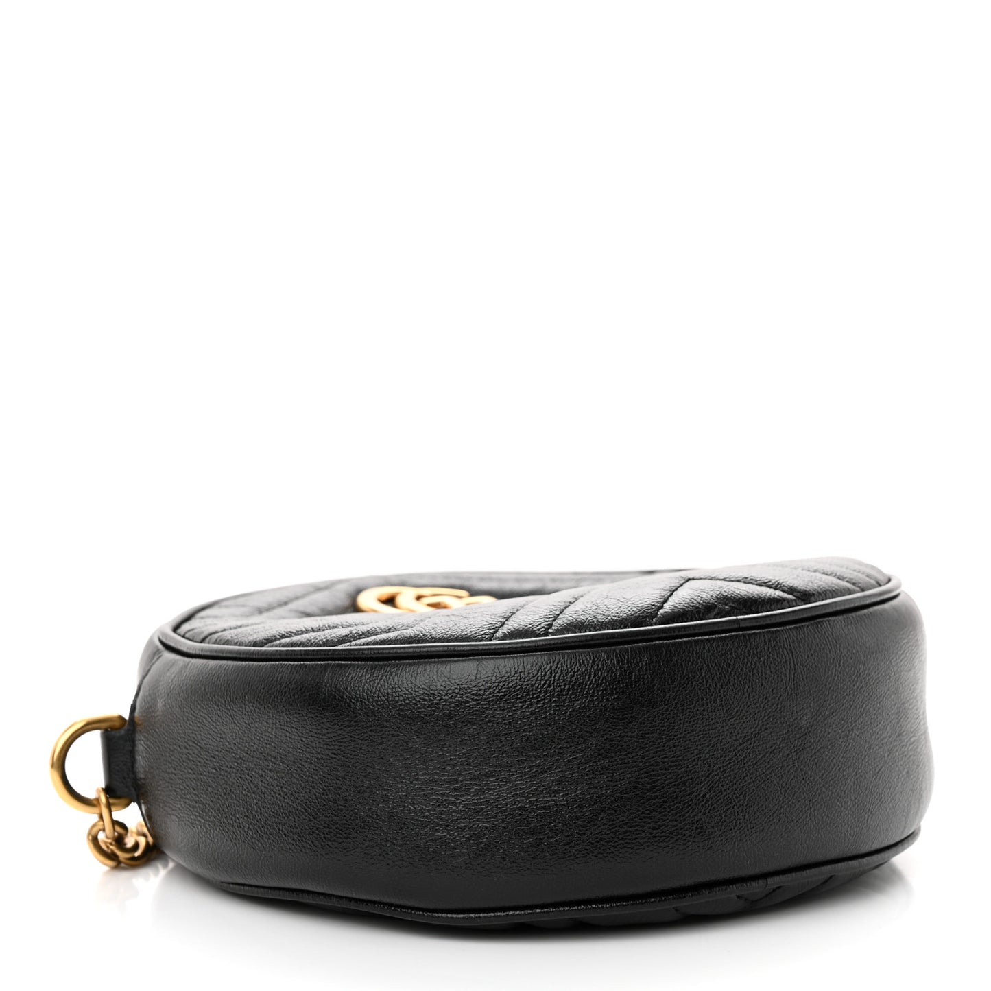 Azalea Calfskin Matelasse Heart Mini GG Marmont Round Shoulder Bag Black