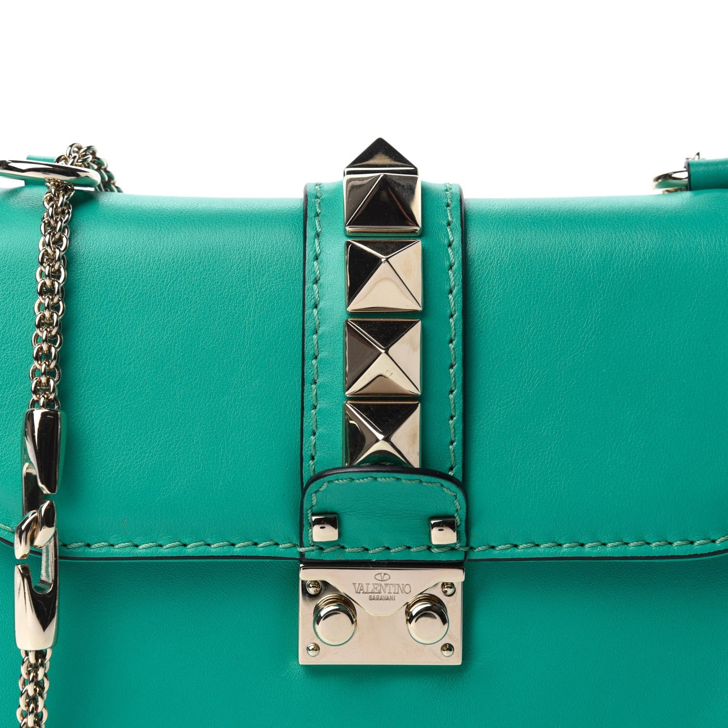 Valentino Garavani Vitello Small Glam Lock Rockstud Flap Opaline Green 11 of 11