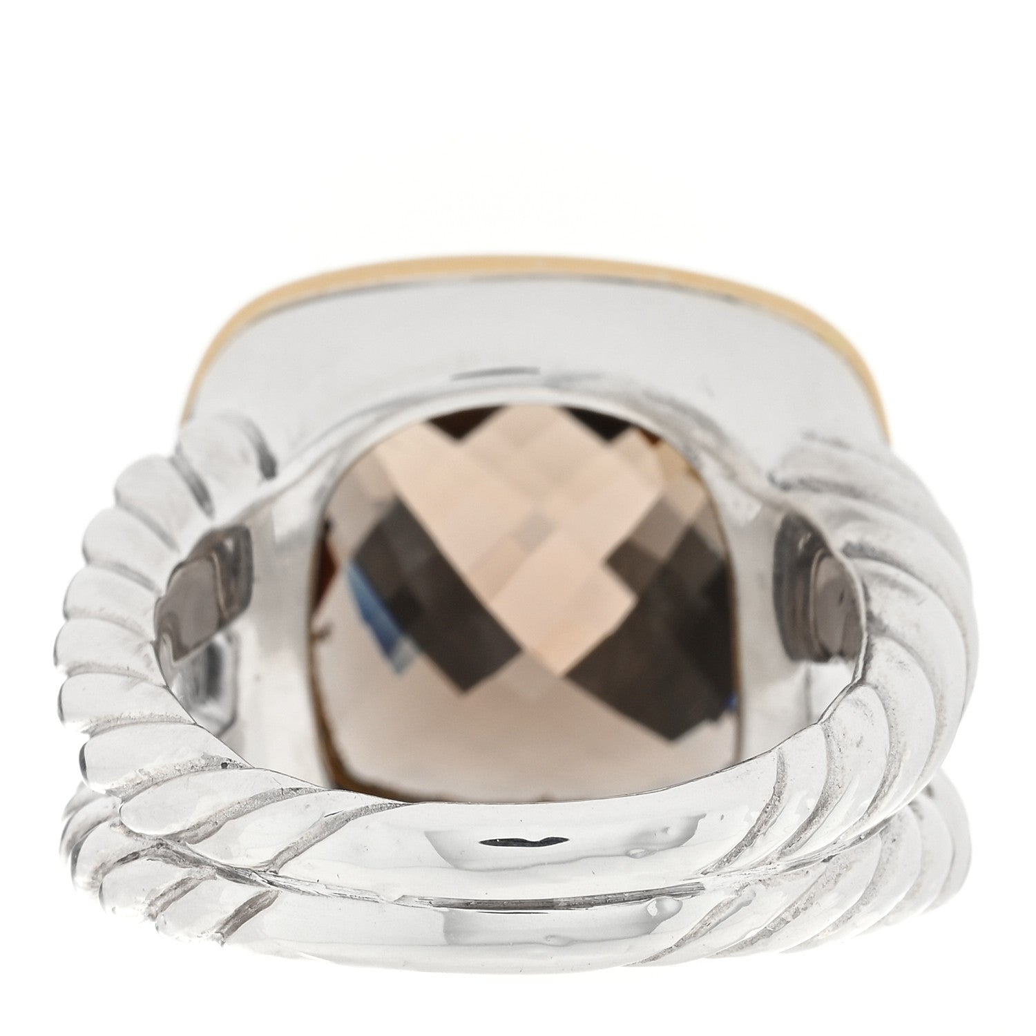 David Yurman Sterling Silver 18K Yellow Gold Diamond Smoky Quartz 14mm Albion Ring 54 6.75 3 of 4