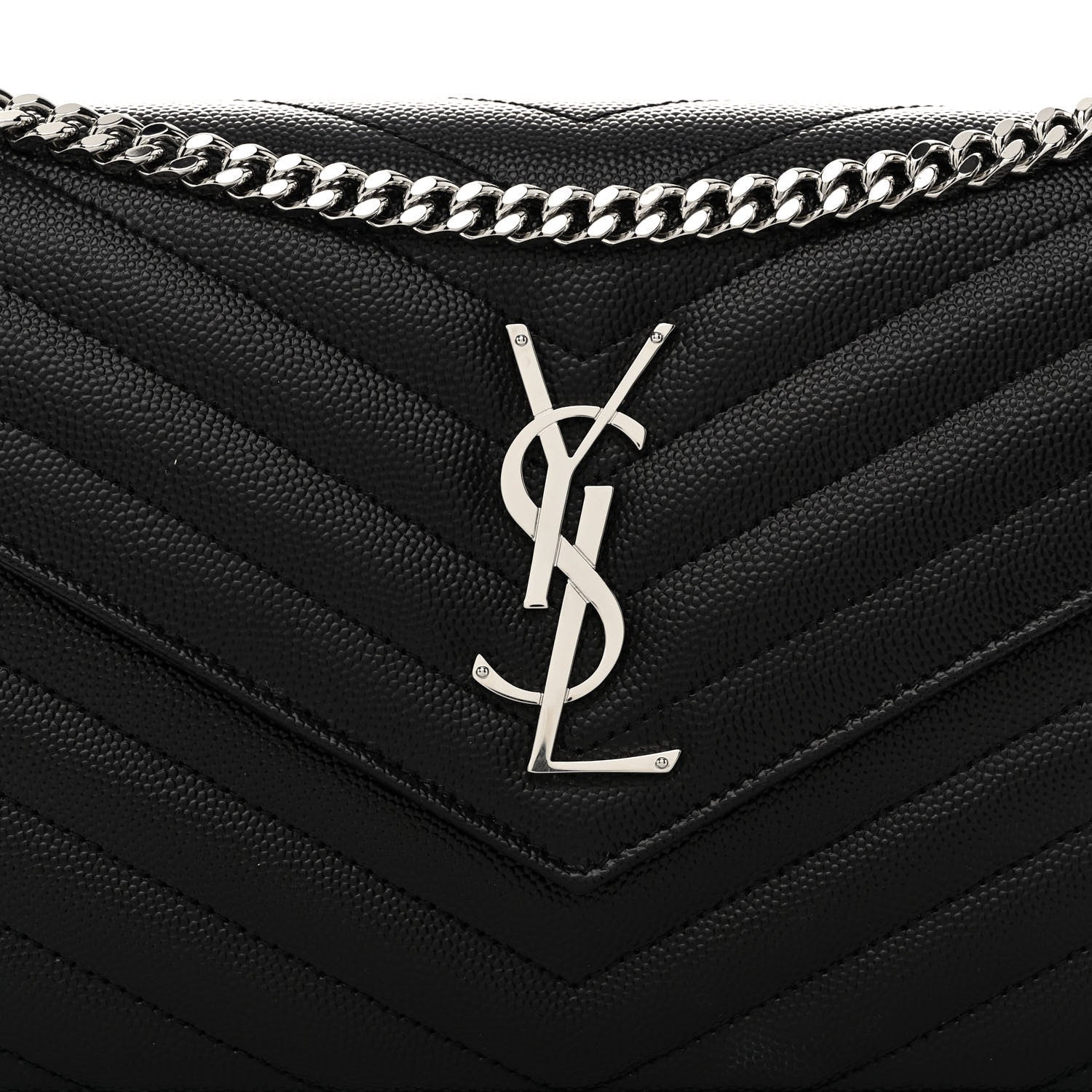 Saint Laurent Grain De Poudre Matelasse Chevron Monogram Chain Wallet Black 7 of 9