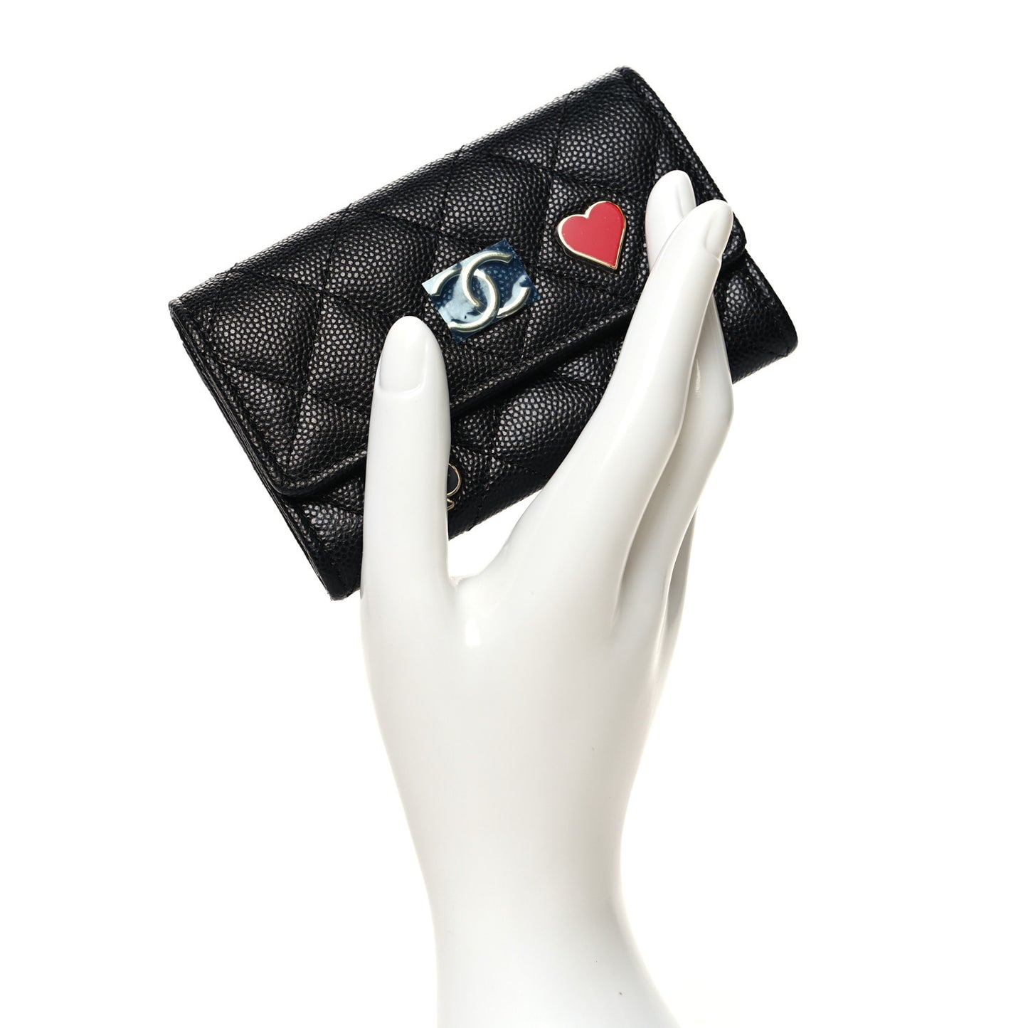 Caviar Quilted Enamel Coco Casino Flap Card Holder Wallet Black